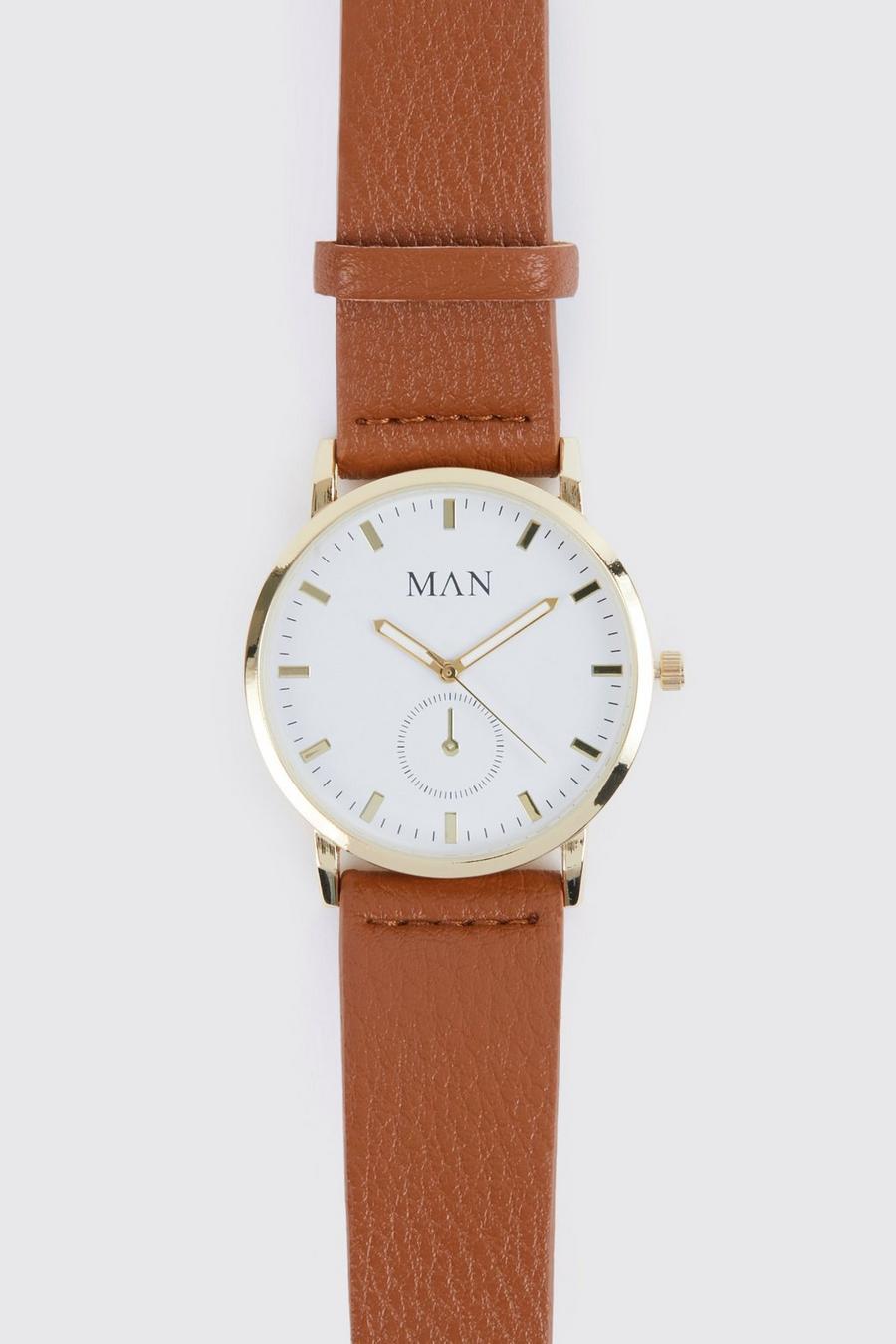 Brown Man Roman Classic Watch With Pu Leather Strap image number 1