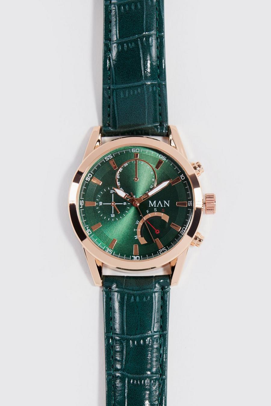 Orologio da polso classico con firma Man e confezione regalo, Green verde