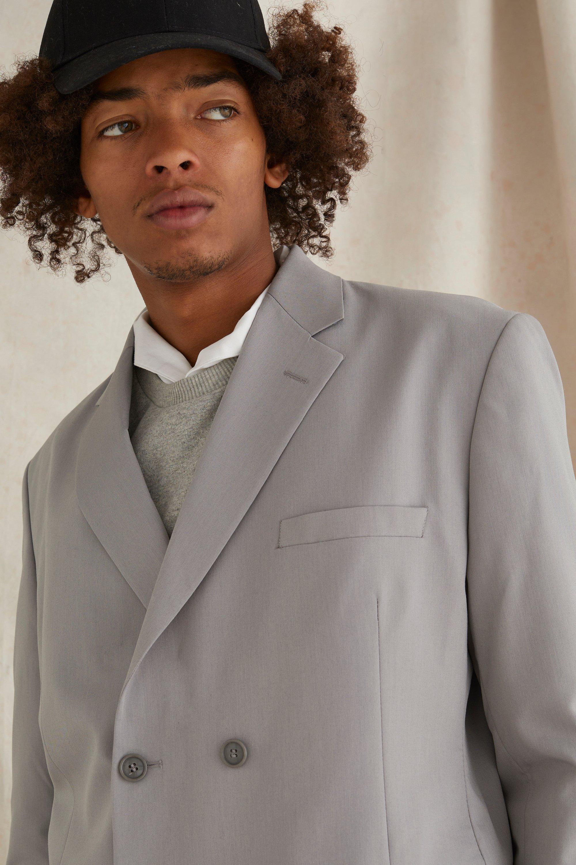 Mens double 2025 breasted grey blazer