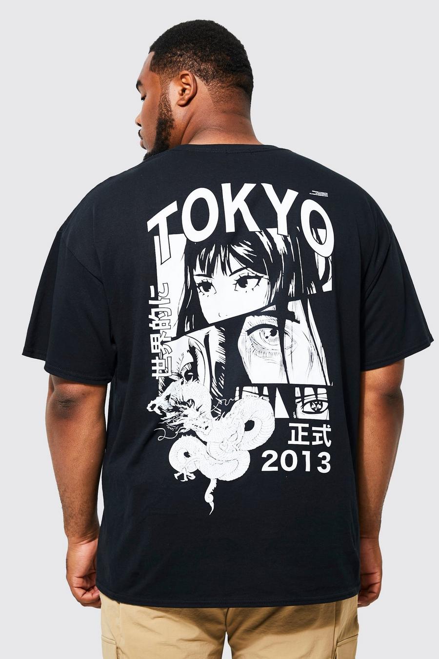 T-shirt Plus Size con stampa di anime giapponesi sul retro, Black nero image number 1