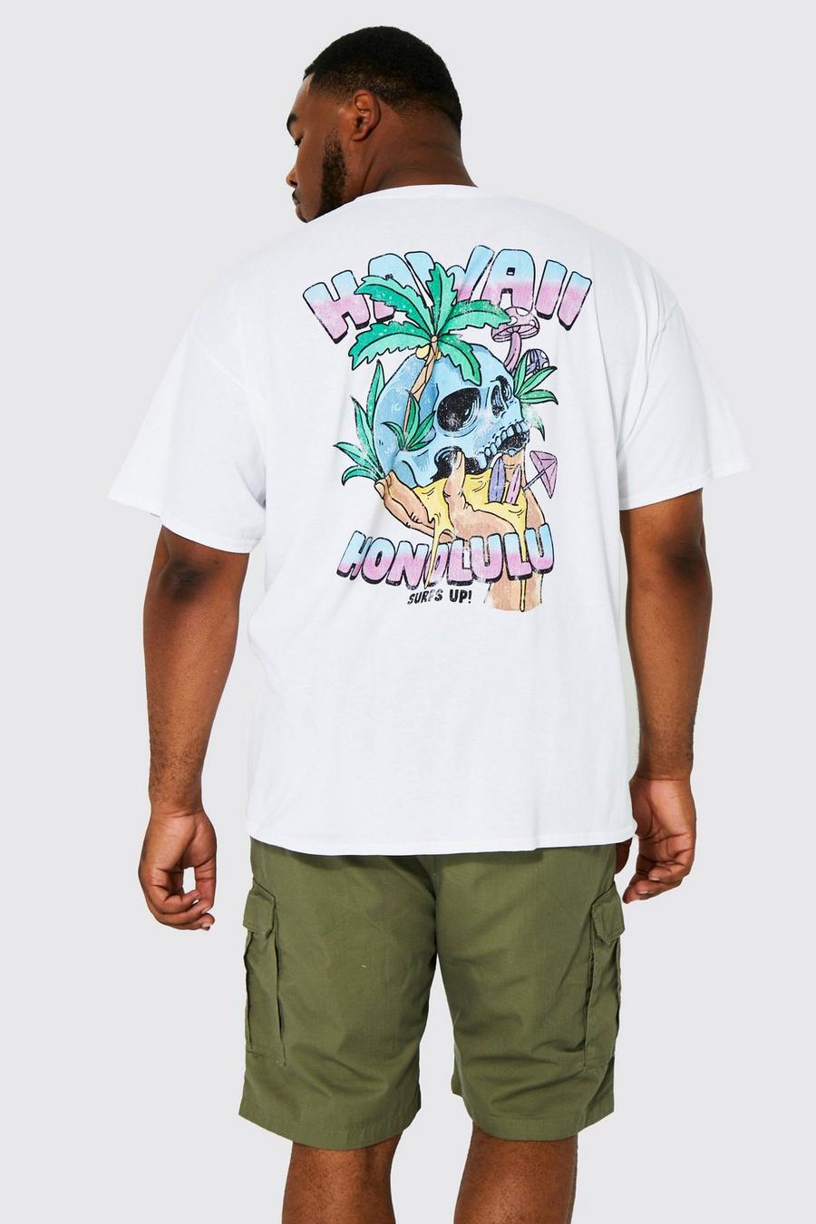 White Plus Hawaii Skull Back Print T-shirt image number 1