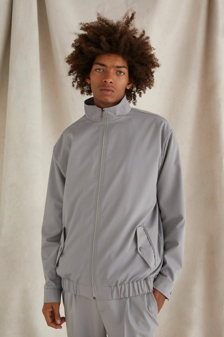 Grey Oversized Funnel Neck Tailored Jacket image number 1