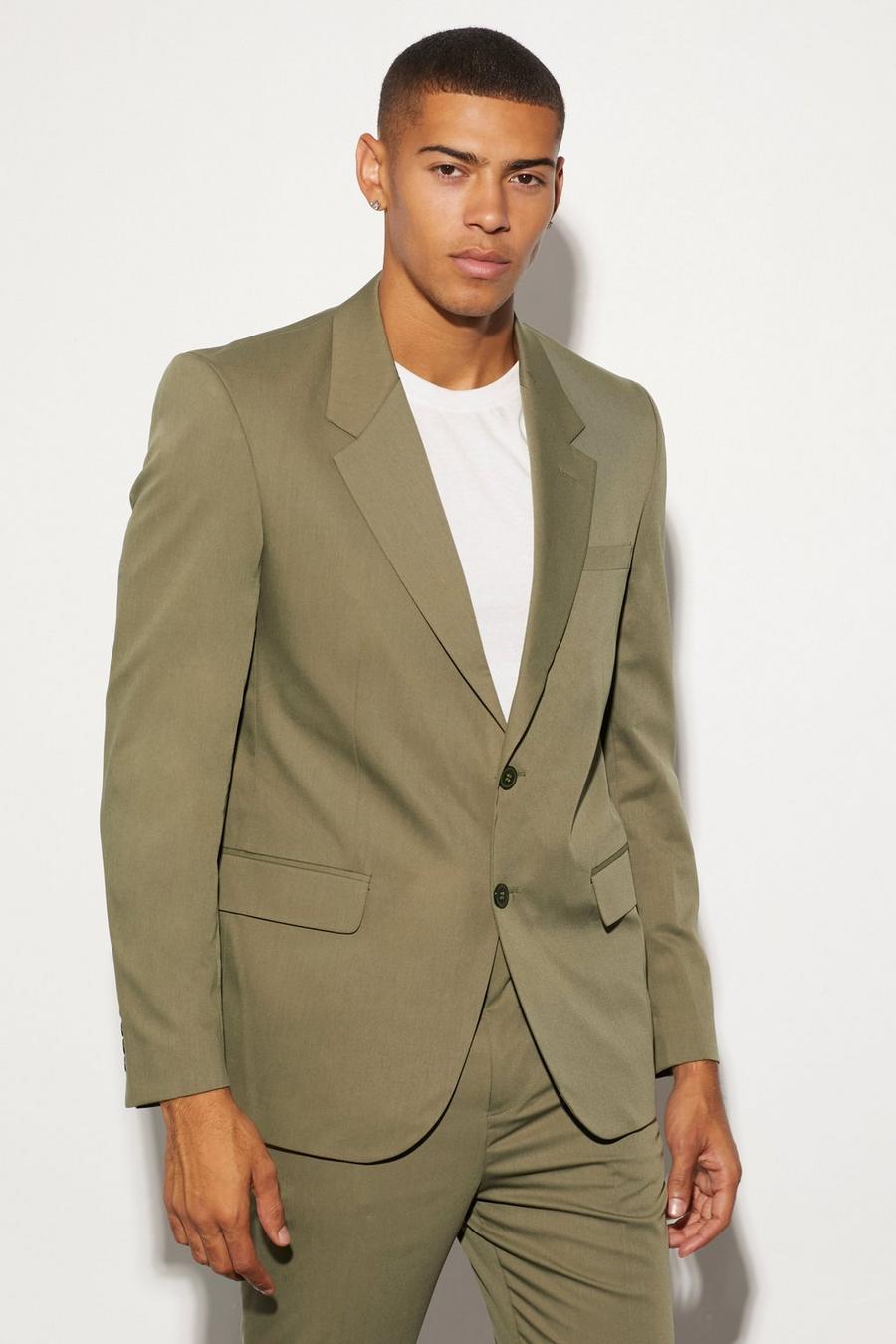 Olive grön Oversized Boxy Single Breasted Suit Jacket image number 1