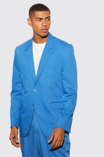 Blue Relaxed Fit Single Breasted Suit Jacket