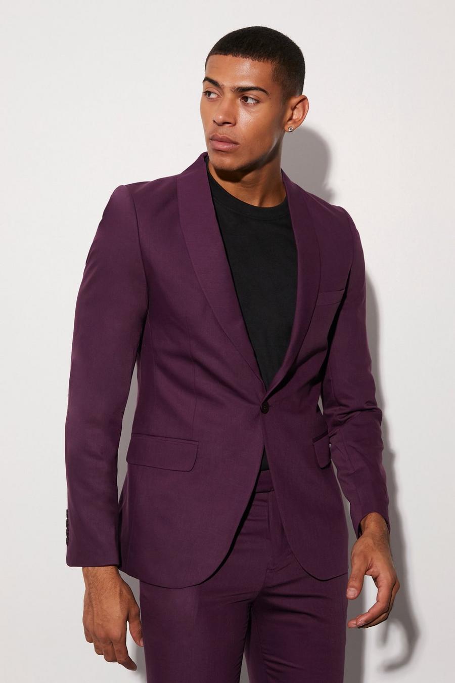 Purple Skinny Shawl Lapel Suit Jacket image number 1