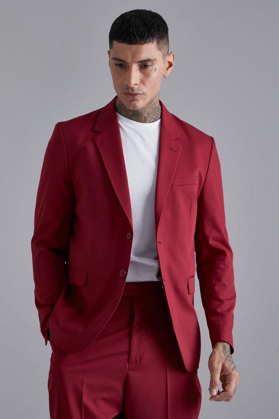 אדום בורגונדי rojo ז'קט חליפה בגזרה משוחררת עם רכיסה אחת