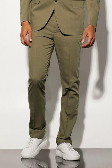 Olive Green Straight Fit Suit Trousers
