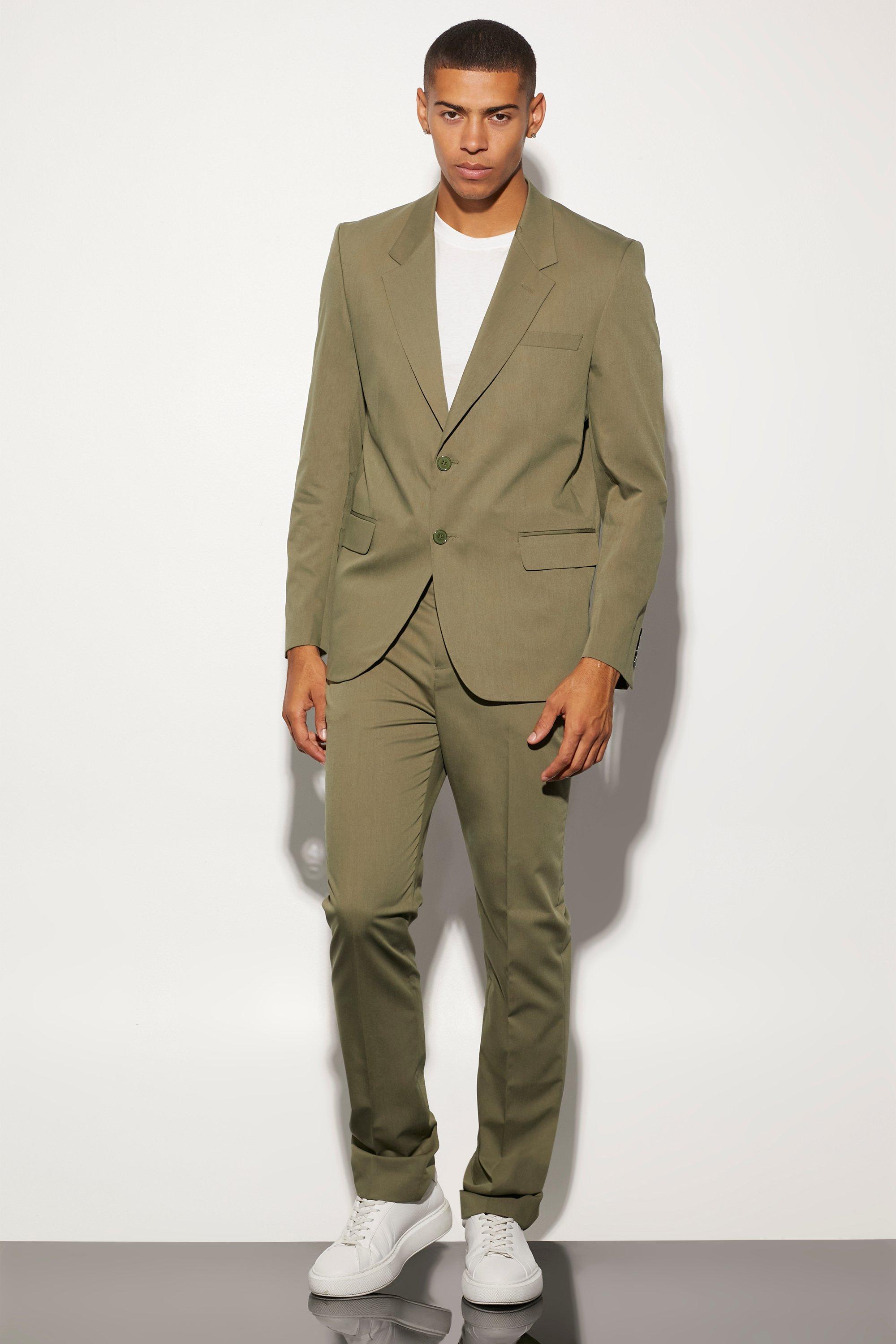 olive green fitted suit