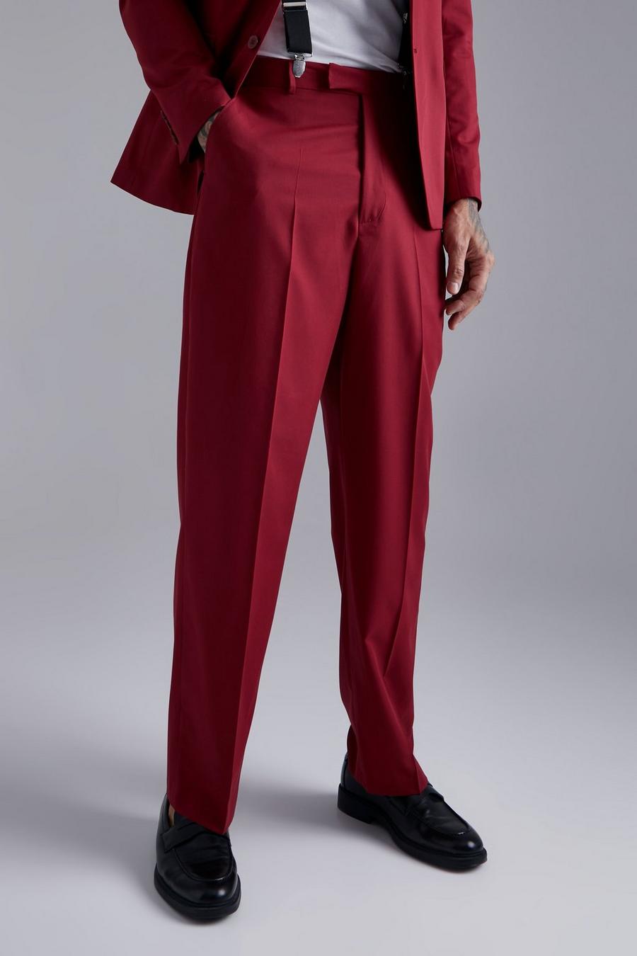 Burgundy red Relaxed Fit Suit Trousers