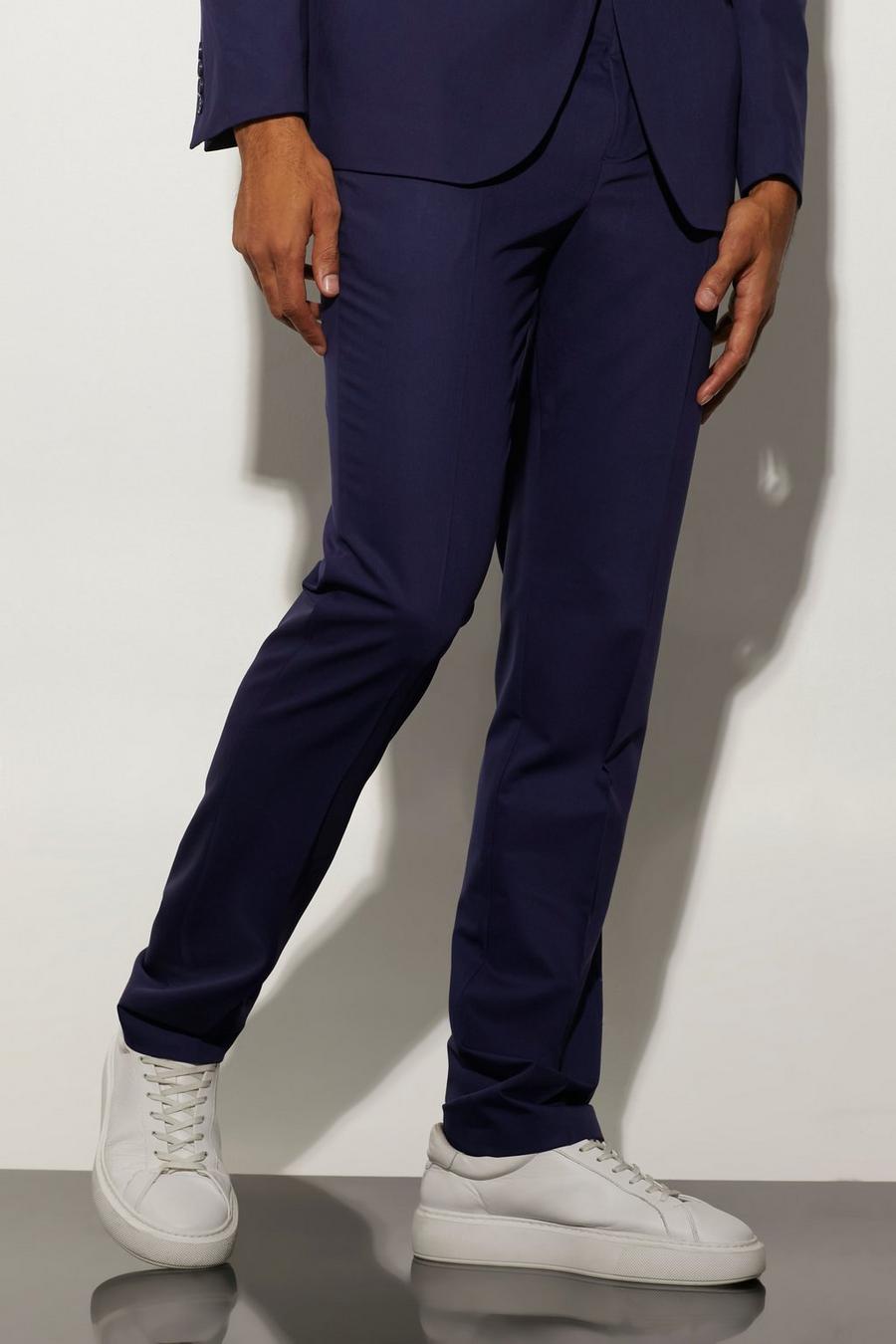 Navy Straight Fit Suit ruffled Trousers