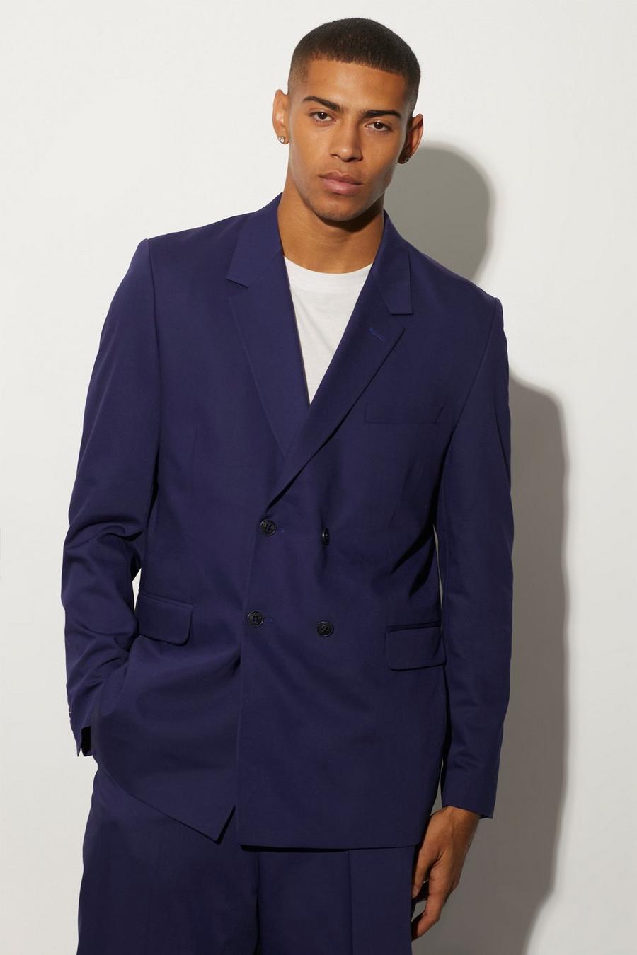 Navy Relaxed Fit Double Breasted Suit Jacket image number 1
