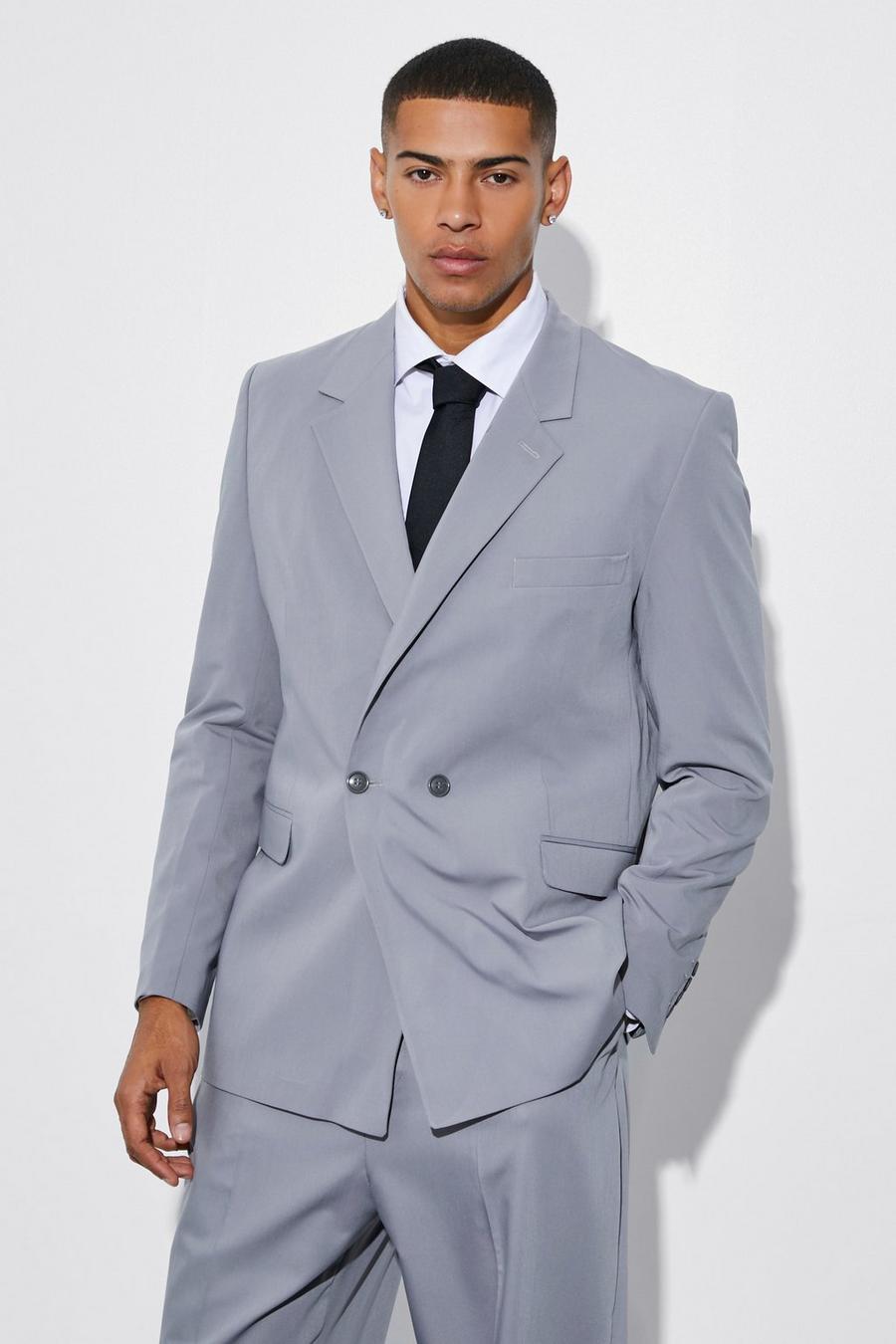 Grey Relaxed Fit Double Breasted Suit Jacket image number 1