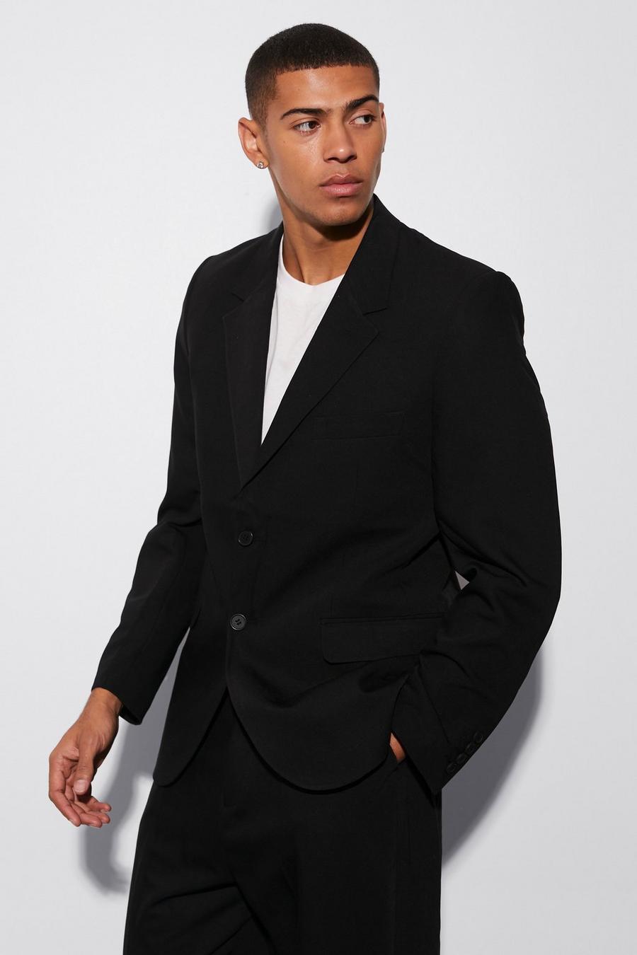 Black Relaxed Fit Single Breasted Suit Jacket image number 1