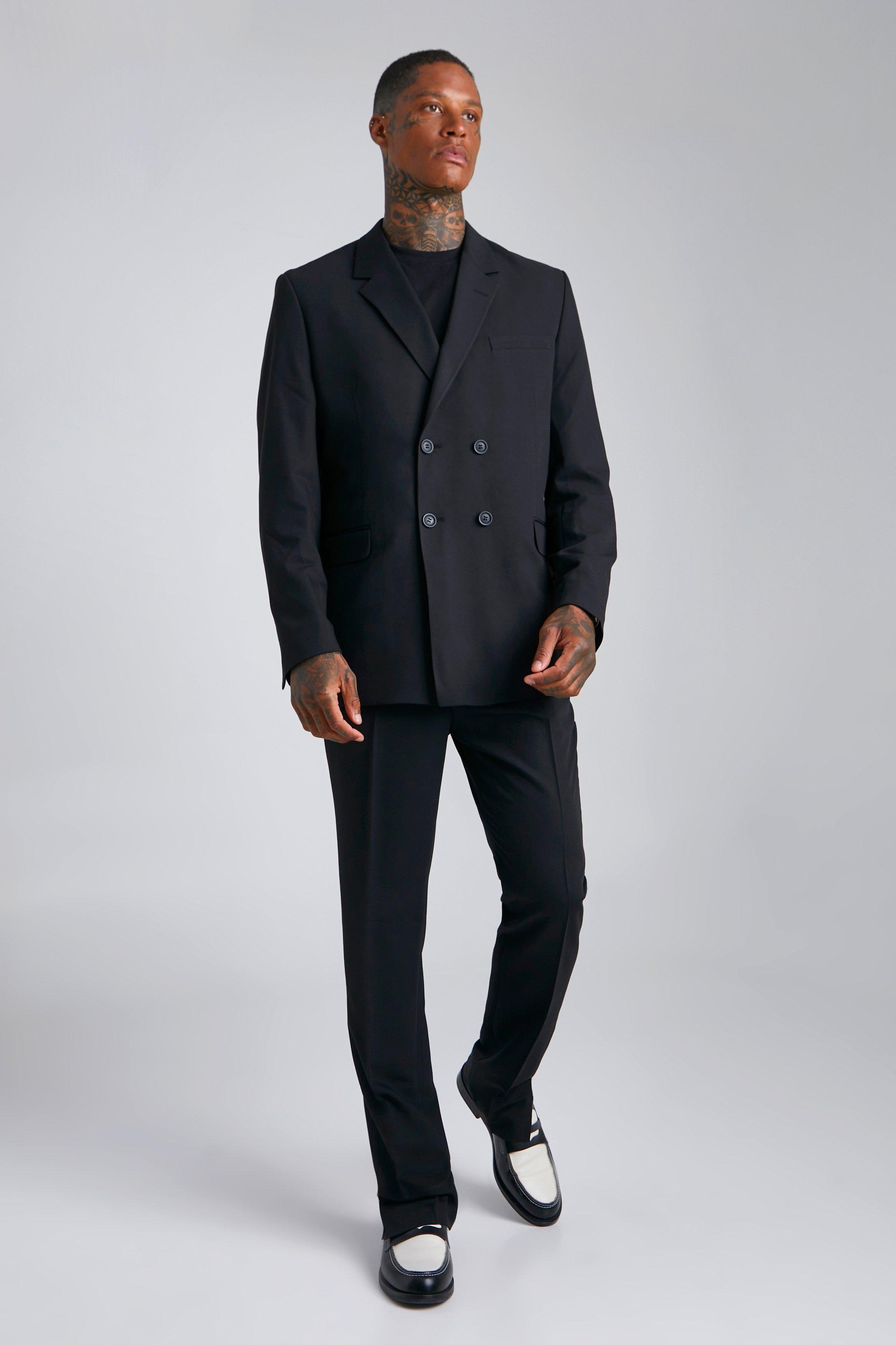 Mens black shop double breasted suit