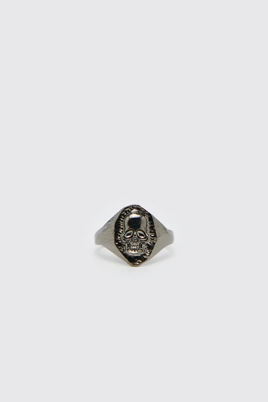 Gun metal Skull Signet Ring image number 1