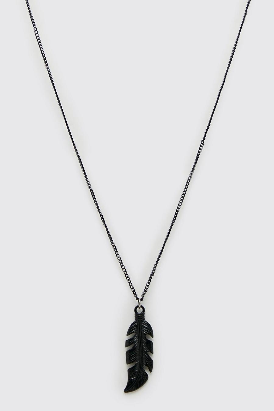 Black Feather Pendant Necklace image number 1