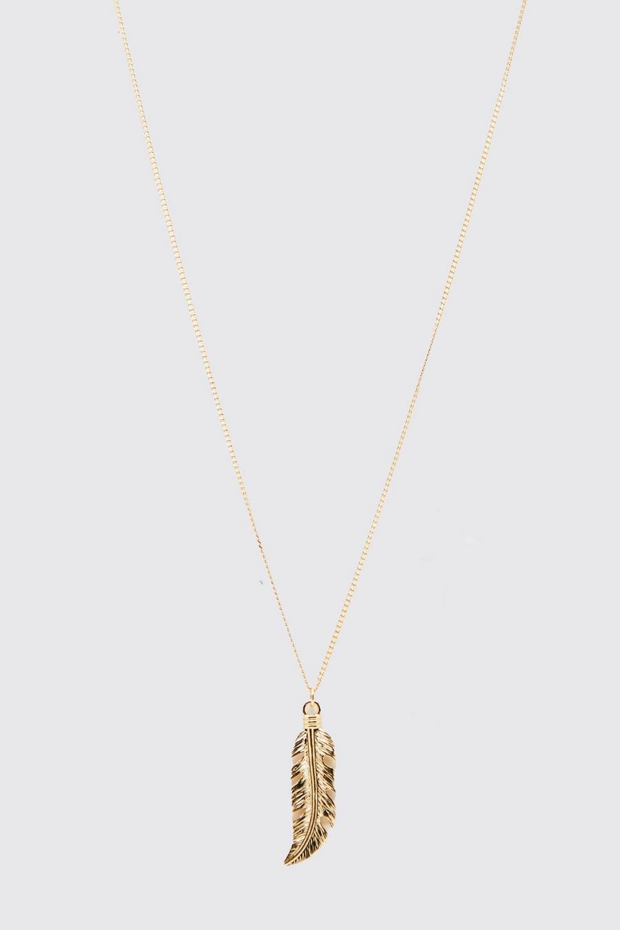 Gold metallic Feather Pendant Necklace