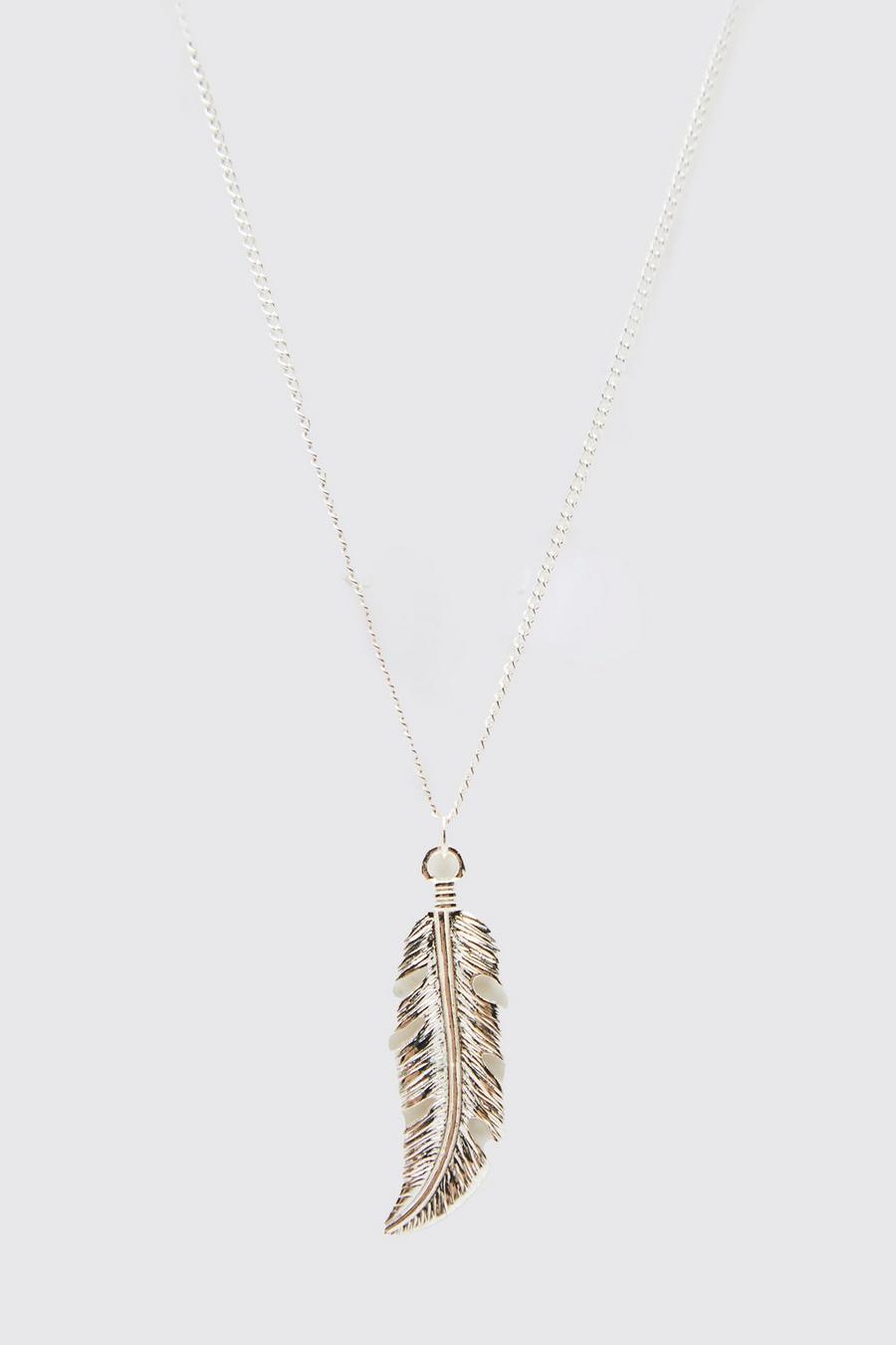 Silver Feather Pendant Necklace image number 1