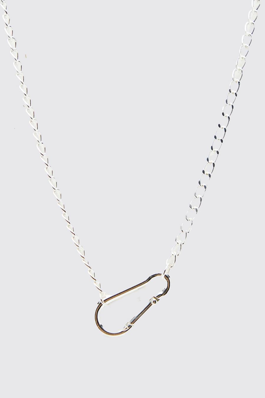 Silver Carabiner Fastening Chain Necklace image number 1