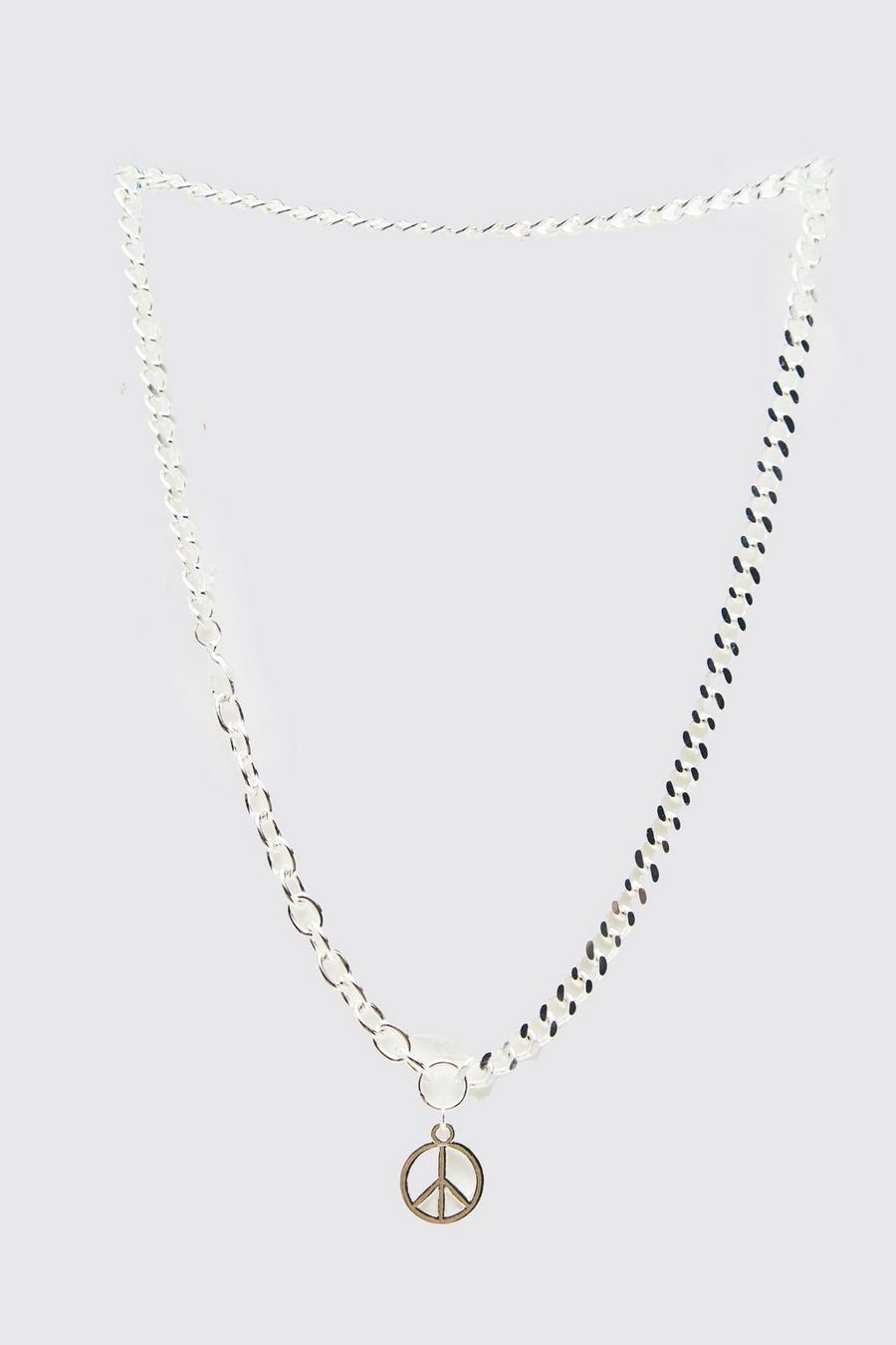 Silver Peace Pendant Mixed Chain Necklace