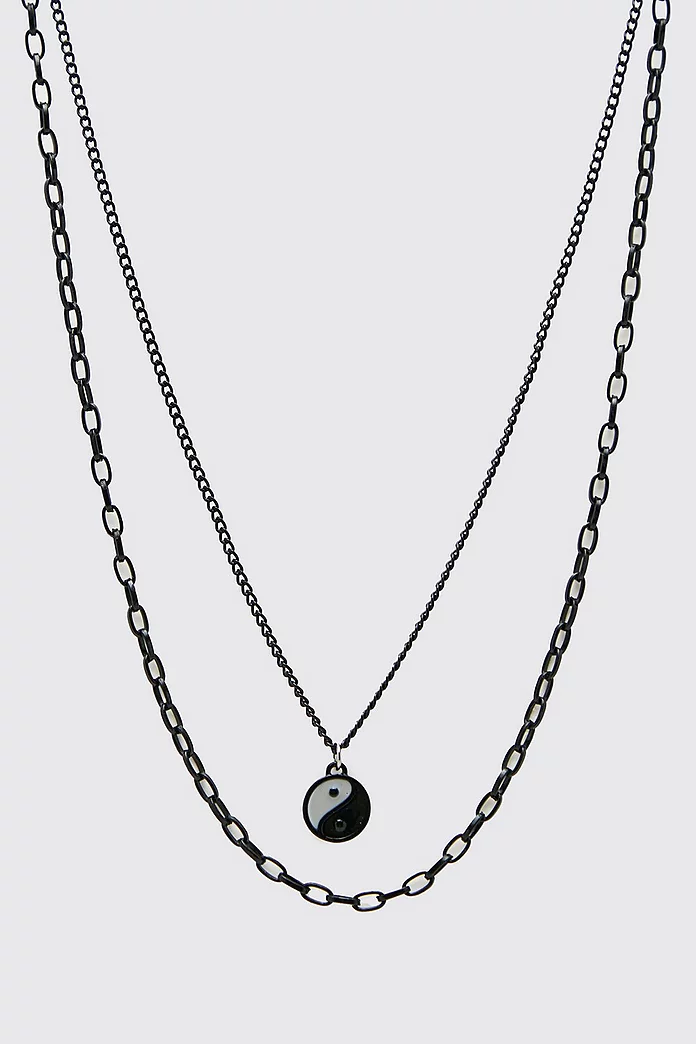 Boohoo Ying Yang Double Layer Necklace in Silver White Womens Necklaces Boohoo Necklaces 