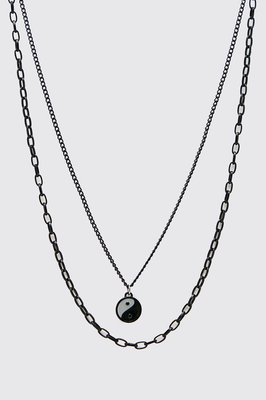 Black svart Ying Yang Double Layer Necklace