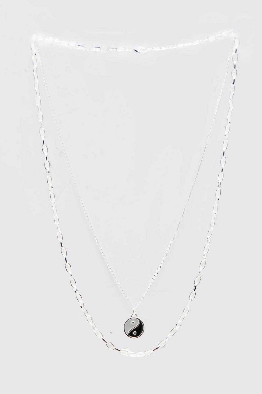 Silver Ying Yang Double Layer Necklace image number 1