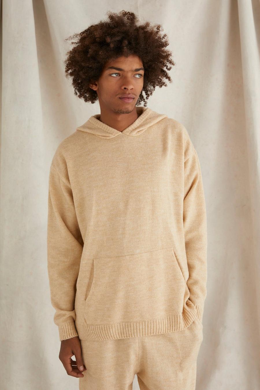 Stone beige Oversized Brushed Knitted Hoodie