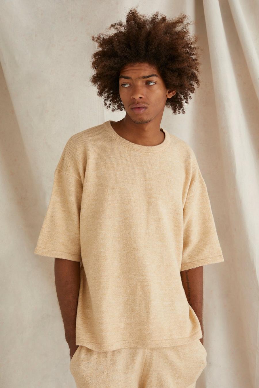 Stone beis Oversized Brushed Knitted T-shirt