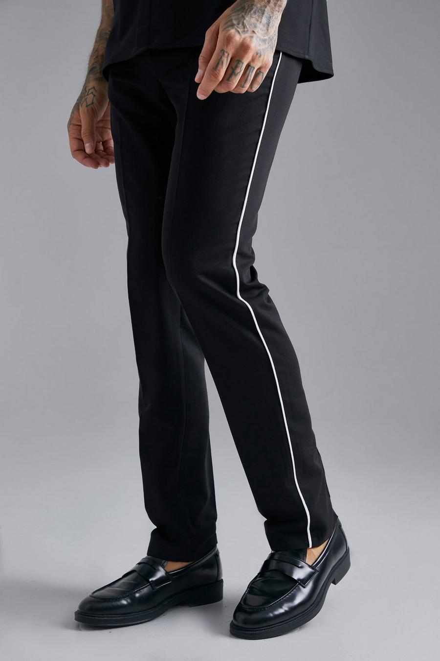 Black Straight Leg Trouser With Piping