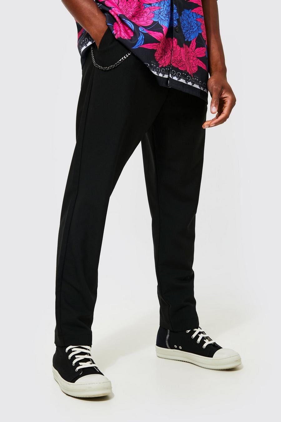 שחור מכנסיים בגזרת קרסול צרה עם קפל קדמי ושרשרת image number 1