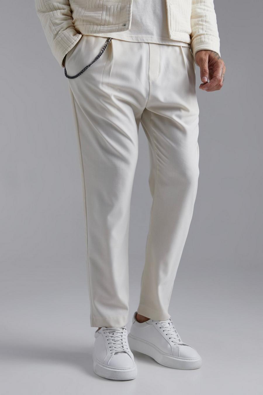 Ecru Tapered Pleat Front Trouser With Chain image number 1