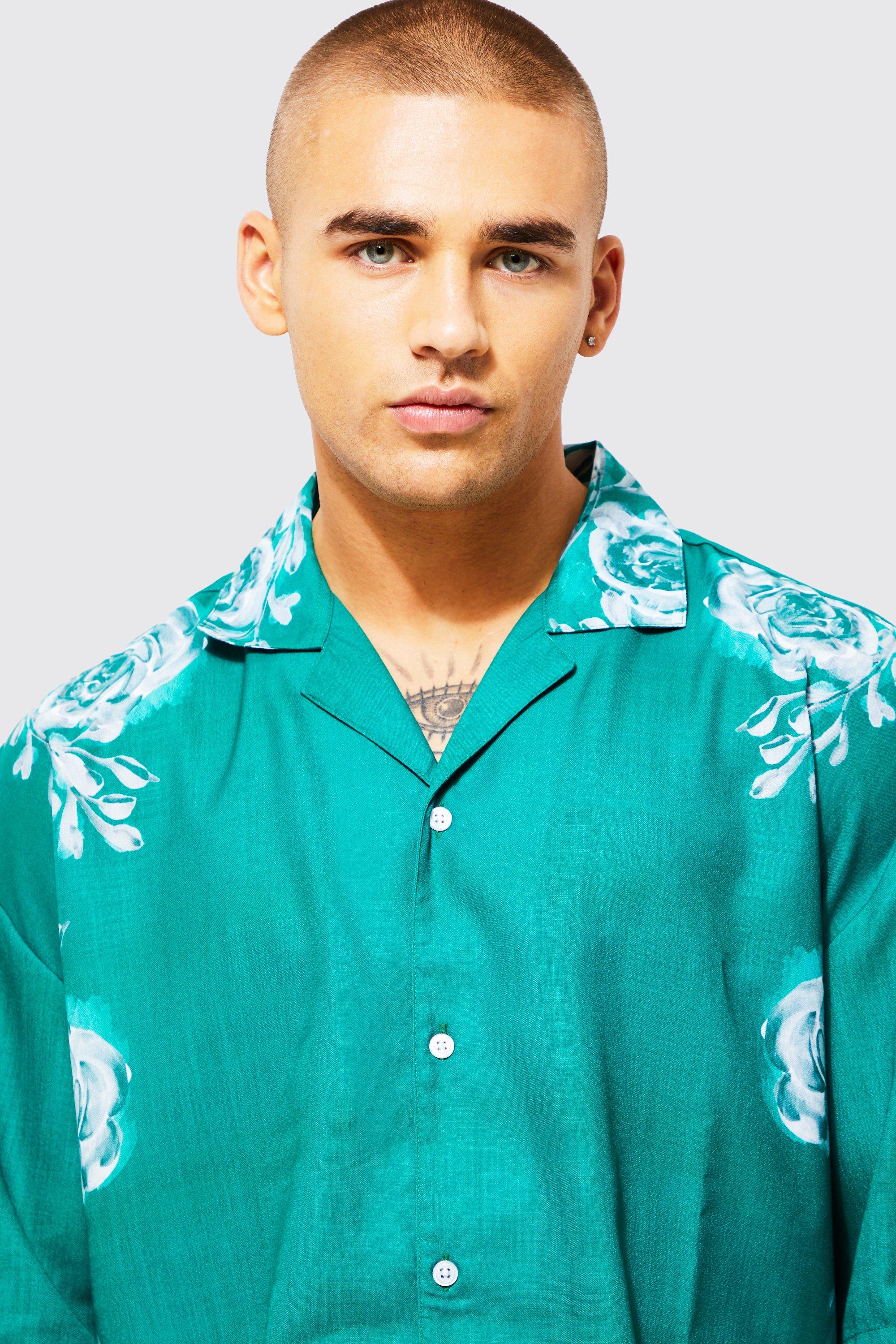 ASOS DESIGN short sleeve oversized hawaiian shirt in tropical print  two-piece