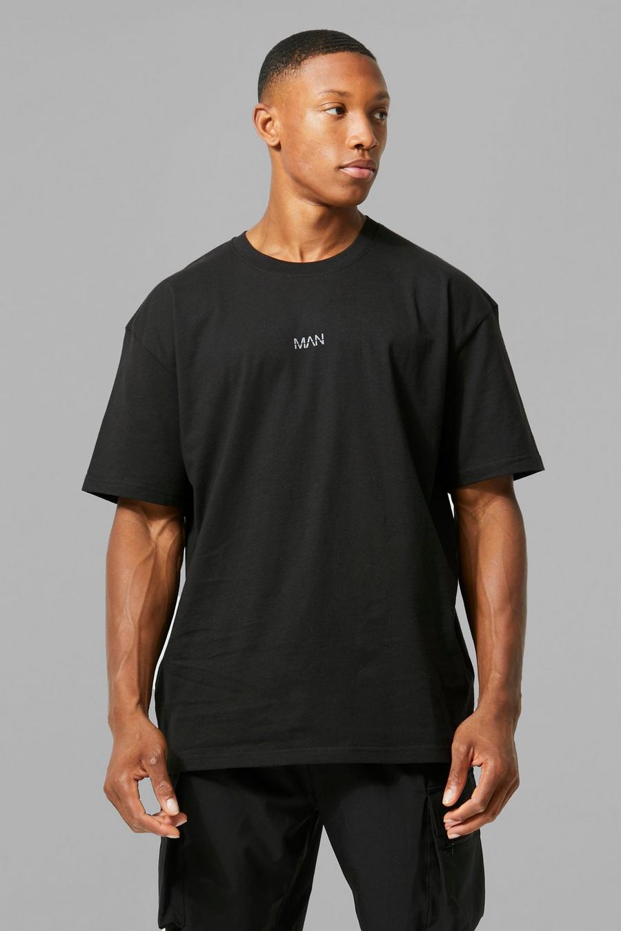 Black schwarz Man Active Oversized Basic Fitness T-Shirt image number 1