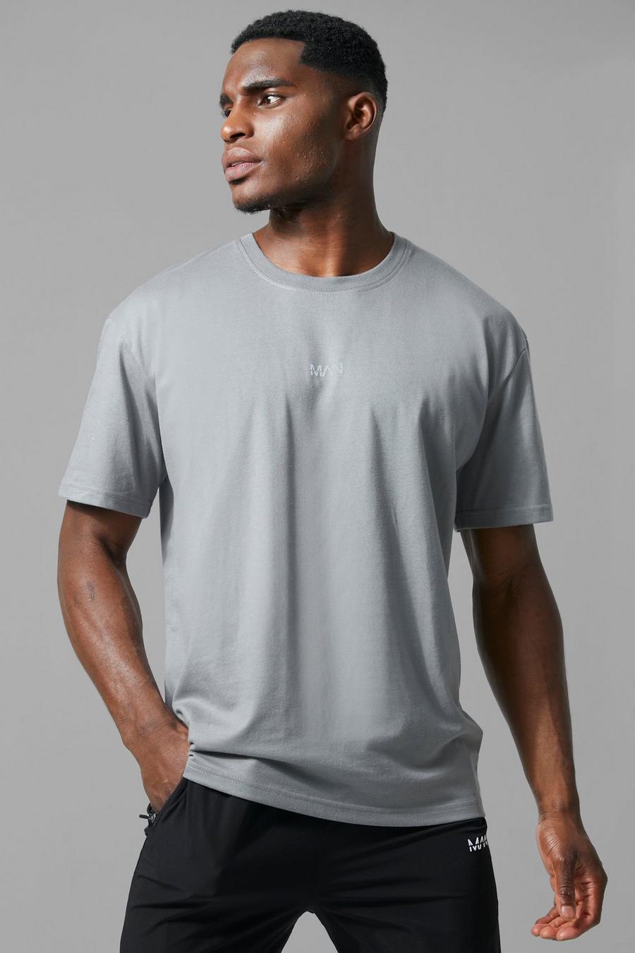 Man Active Oversize Gym Basic T-Shirt, Charcoal gris