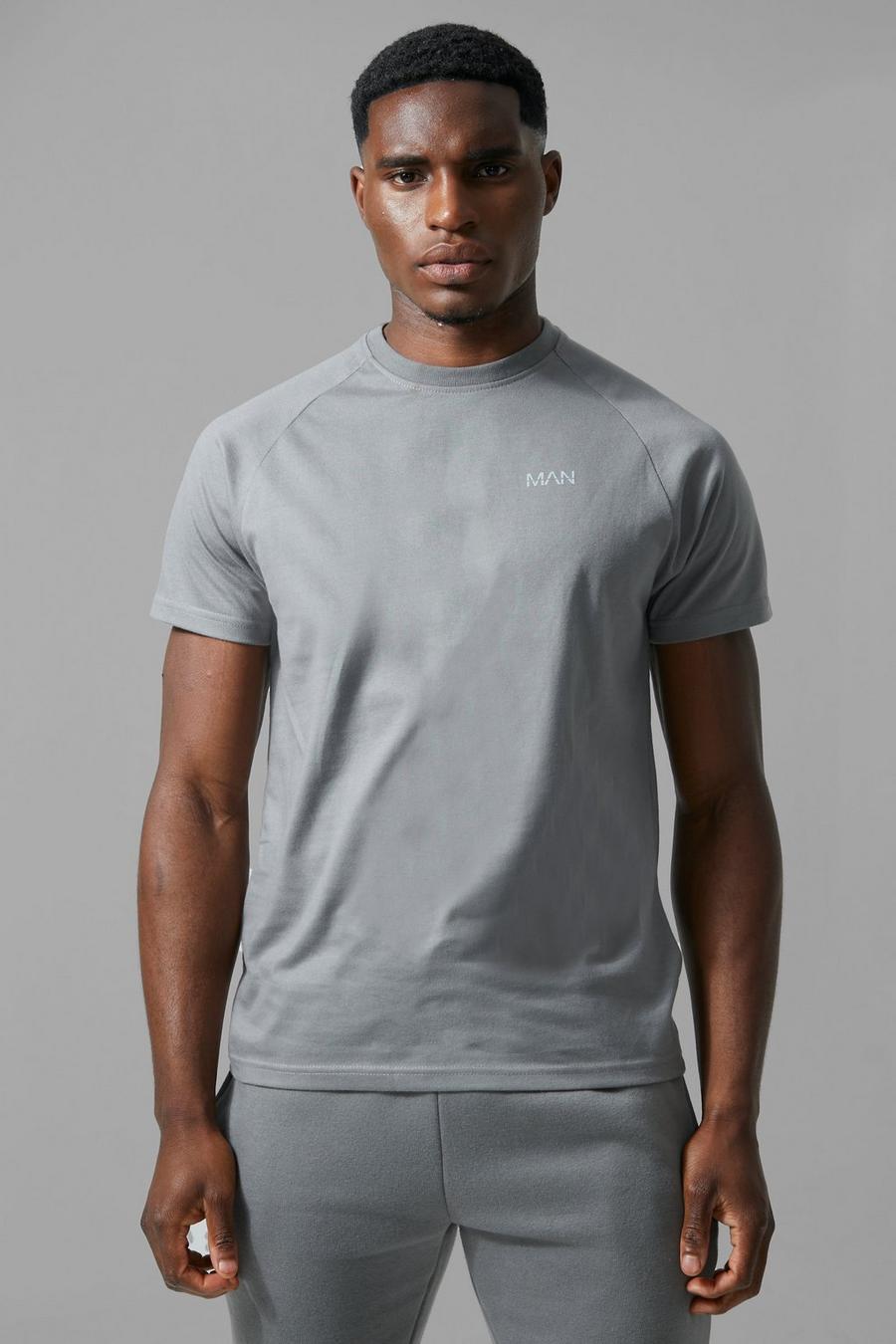 Man Active Raglan T-Shirt, Charcoal gris