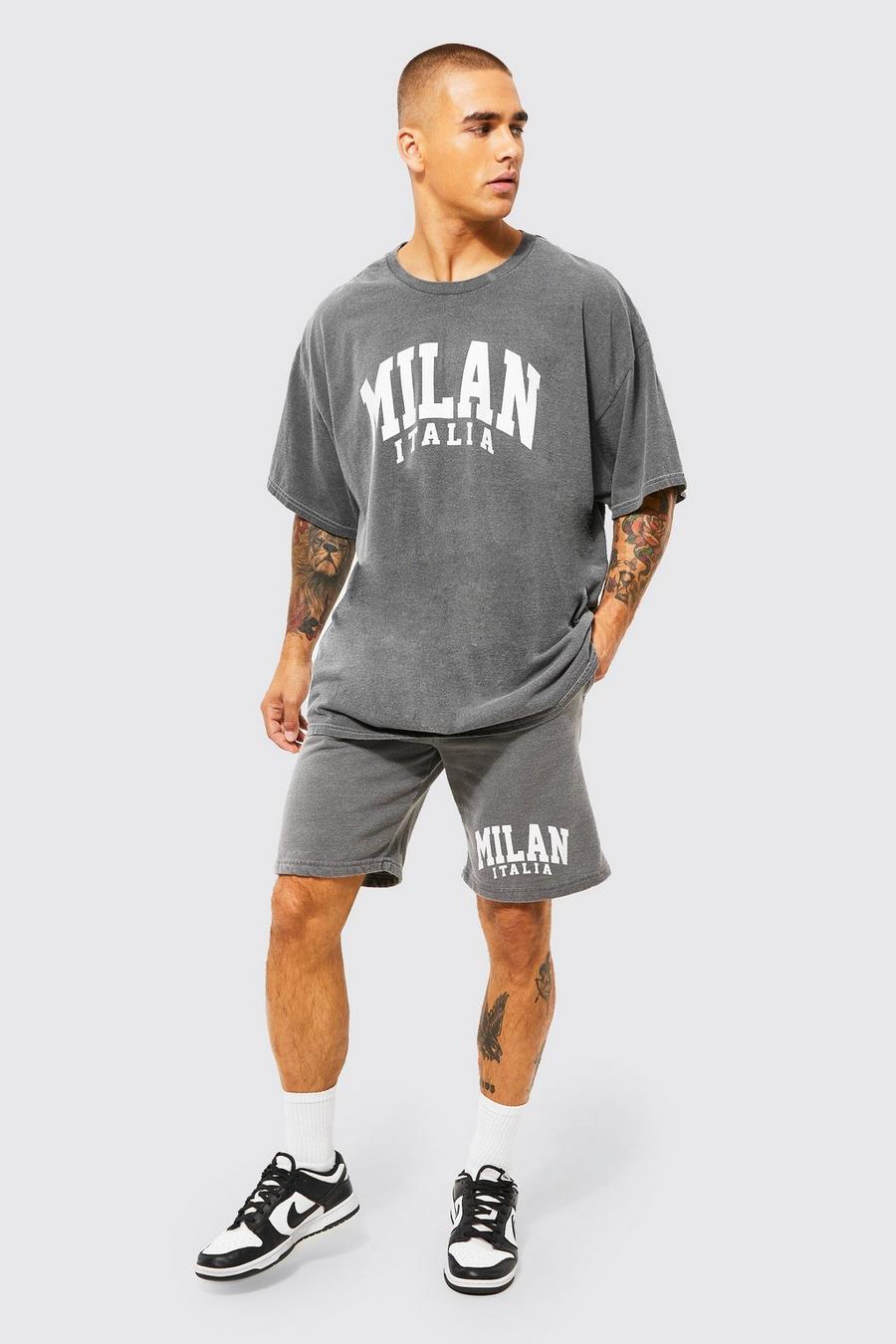 Charcoal grey Oversized Milan T-shirt And Short Set