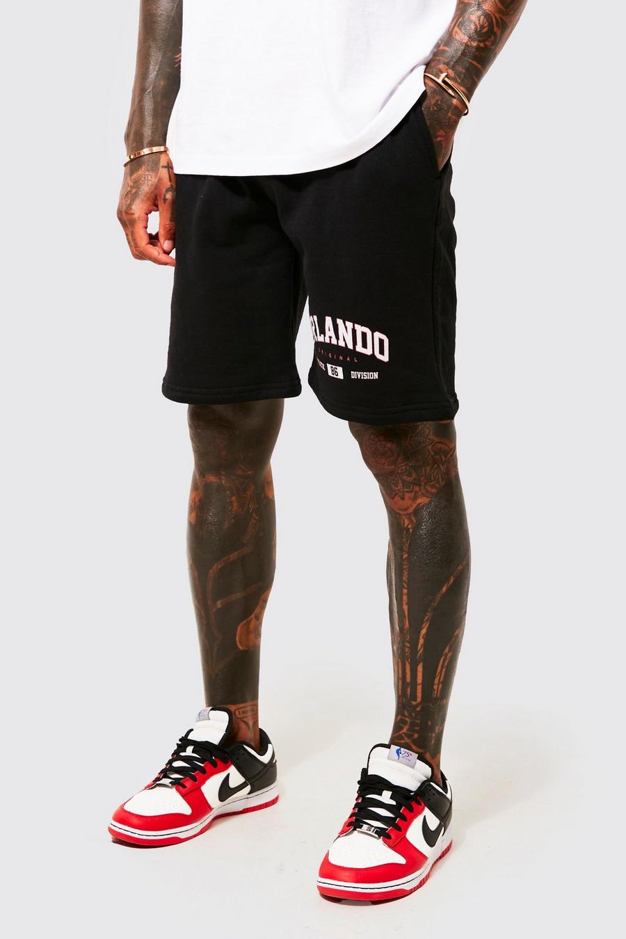 Black Slim Fit Orlando Graphic Jersey Shorts