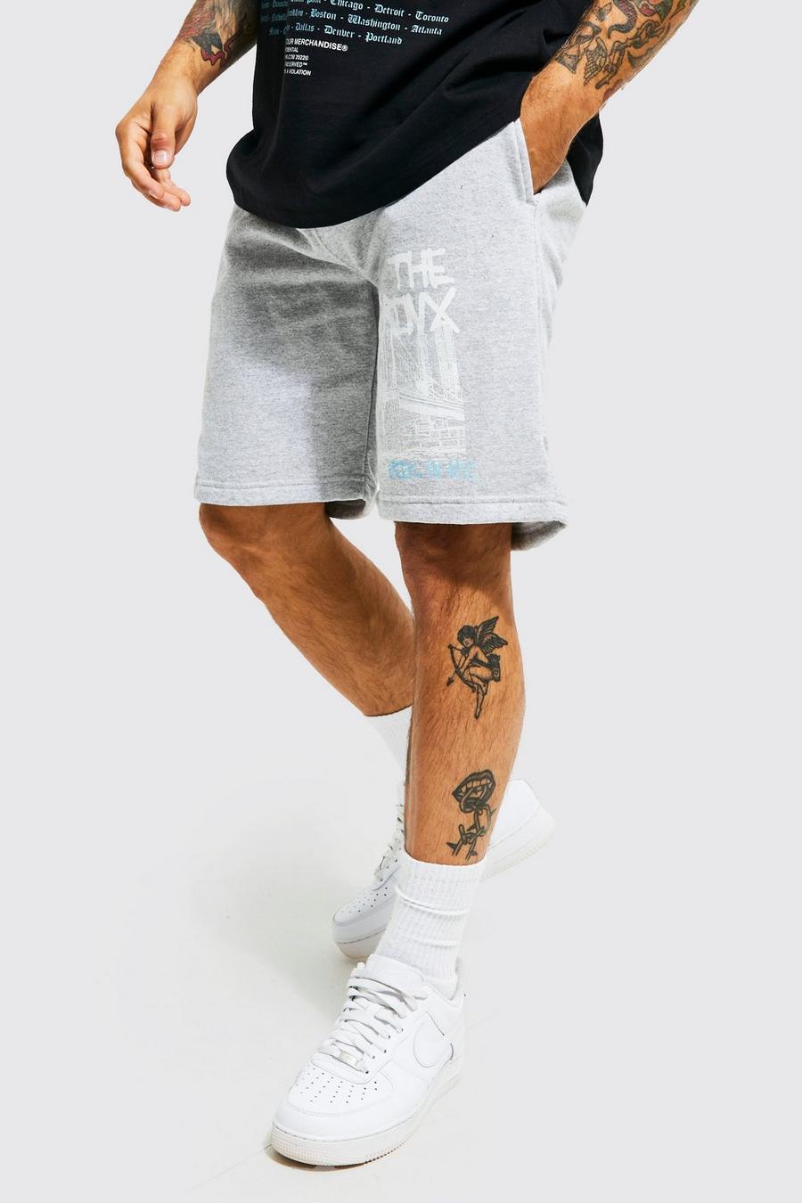 Grey marl Loose Fit Graphic Jersey Shorts image number 1