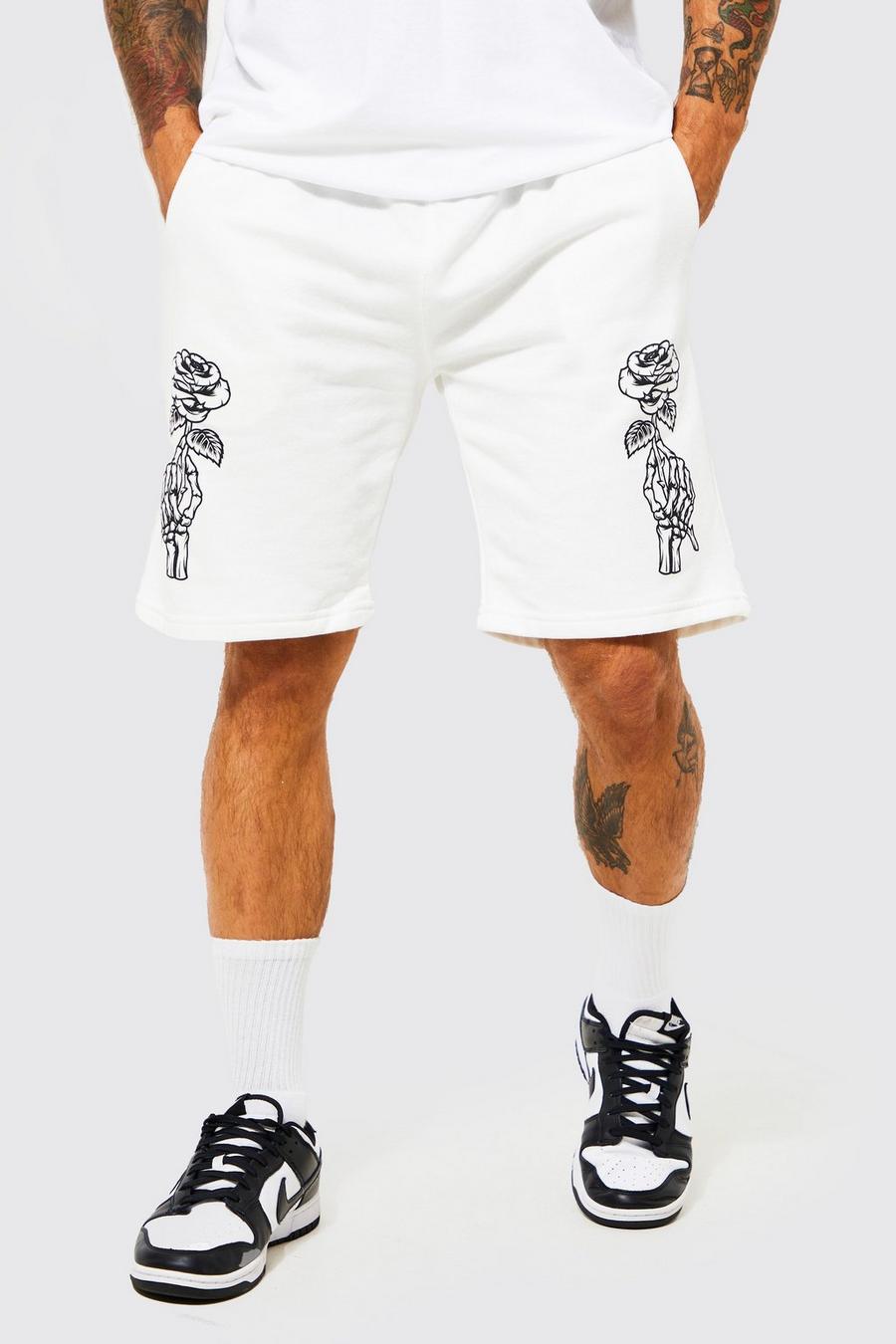 White Loose Fit Rose Jersey Shorts image number 1
