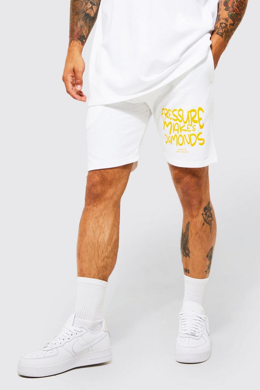 Pantalón corto holgado de tela jersey con estampado de texto, White blanco image number 1