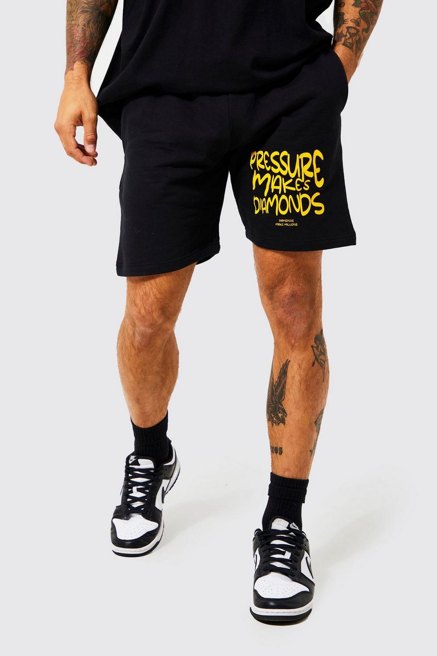 Black Loose Fit Text Jersey Shorts image number 1