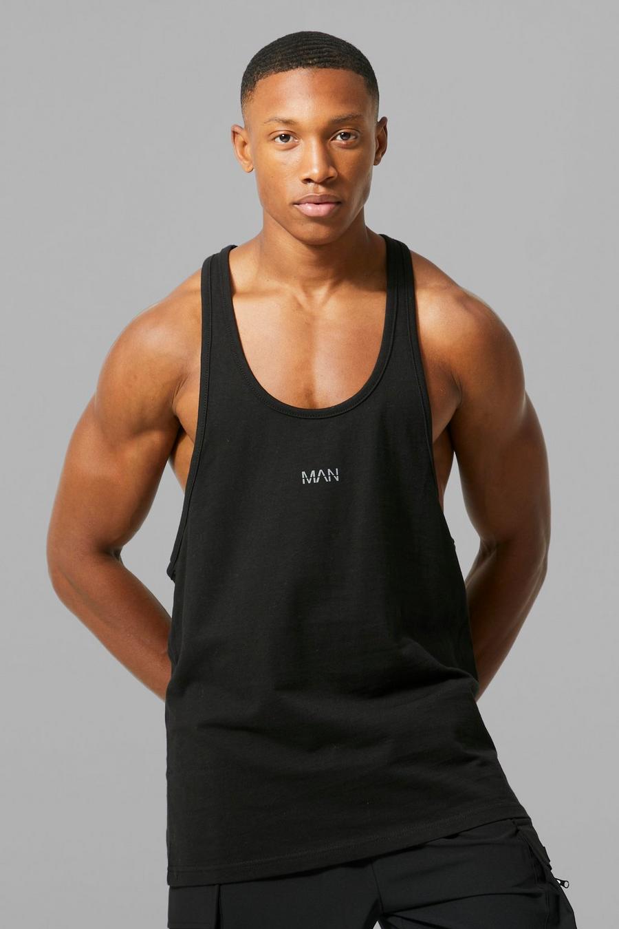 Black Man Active Gym Basic Stringer Vest image number 1