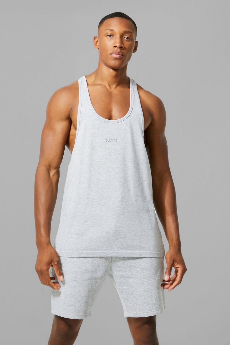 Grey marl Man Active Gym Basic Stringer Vest image number 1