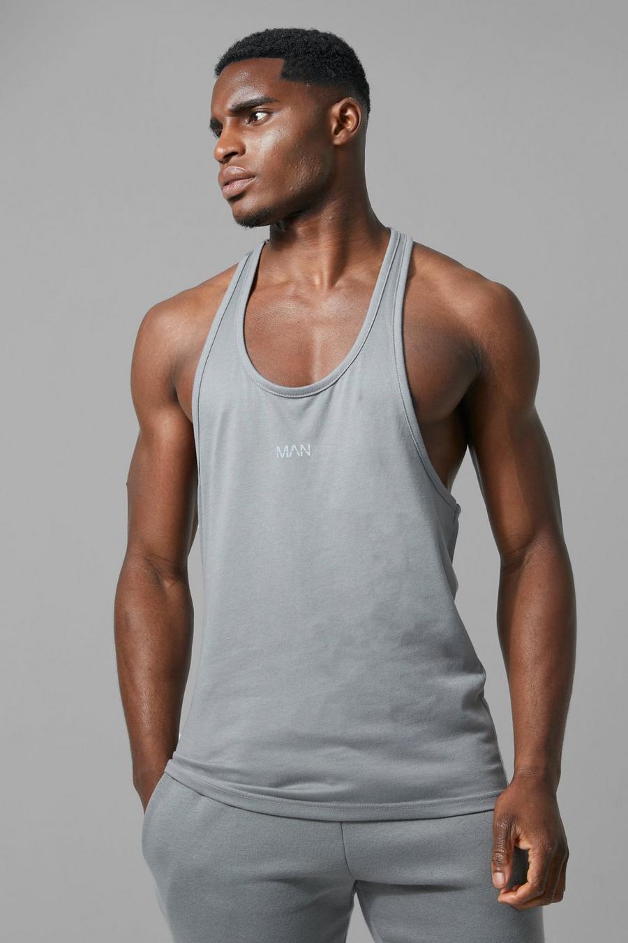 Charcoal Man Active Gym Basic Stringer Vest image number 1