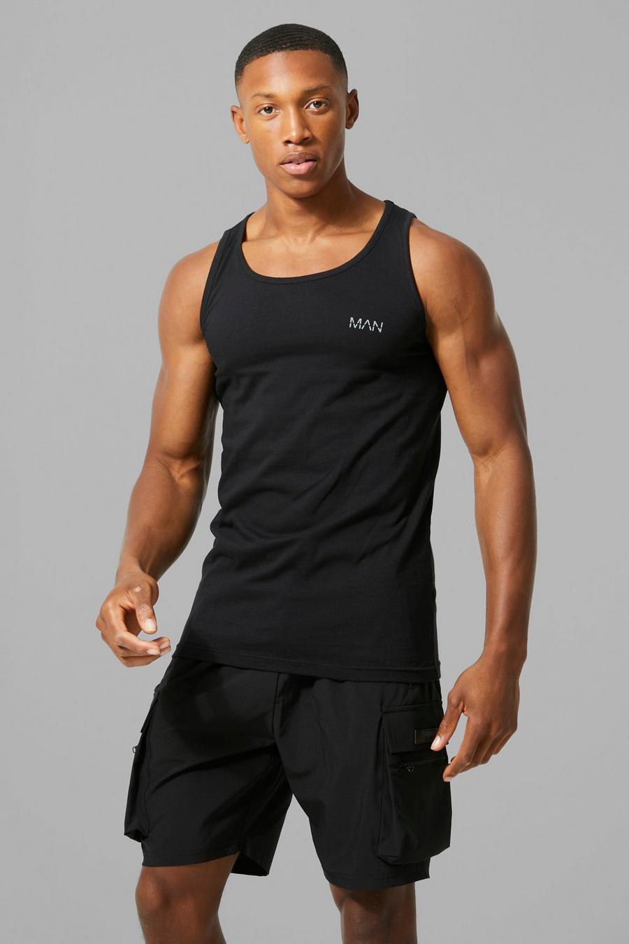 Black svart Man Active Gym Basic Muscle Fit Vest