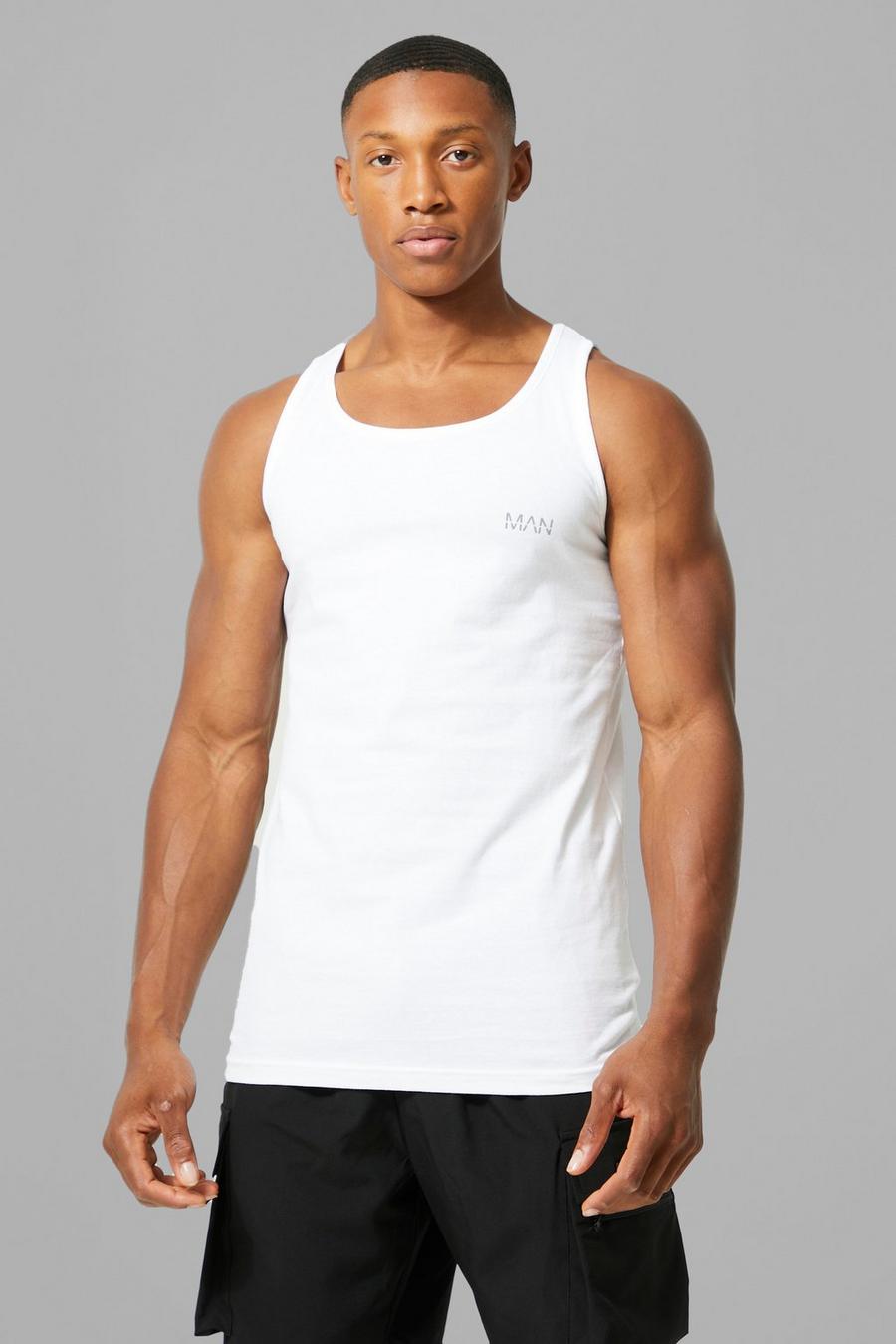White Man Active Gym Basic Muscle Fit Vest
