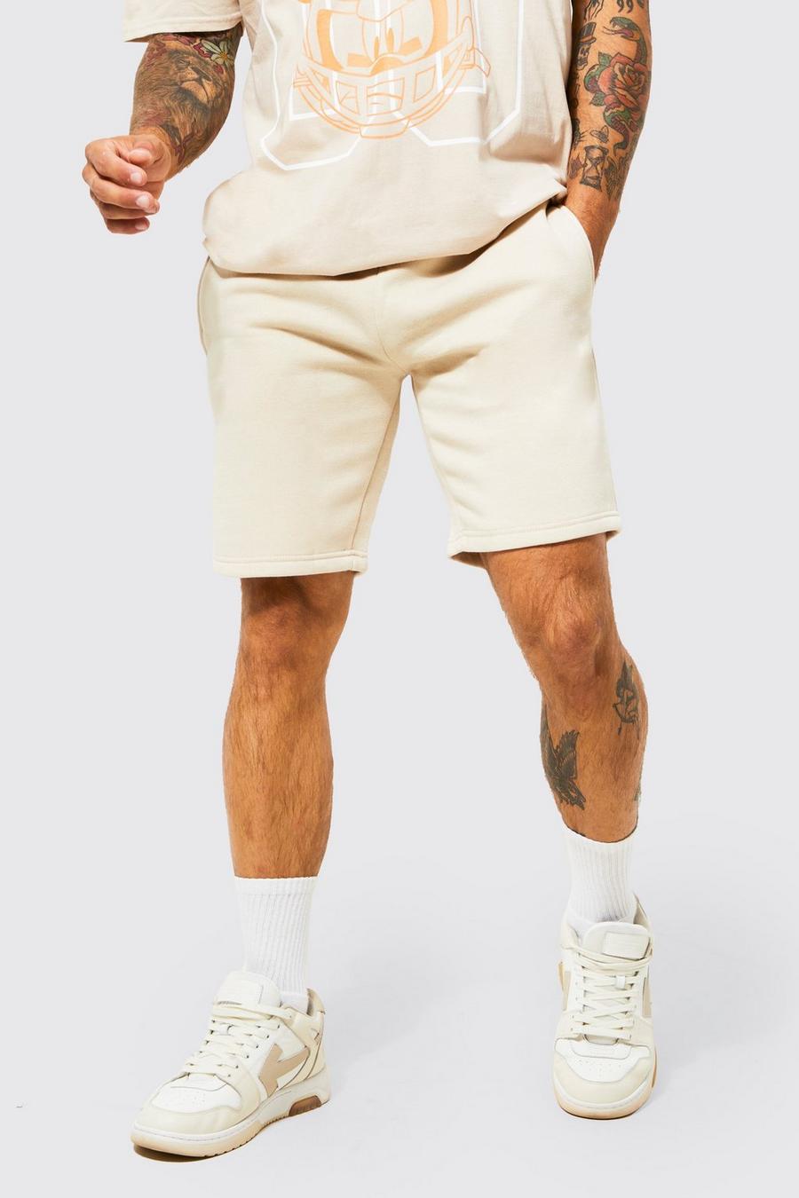 Stone beige Slim Mid Length Jersey Short