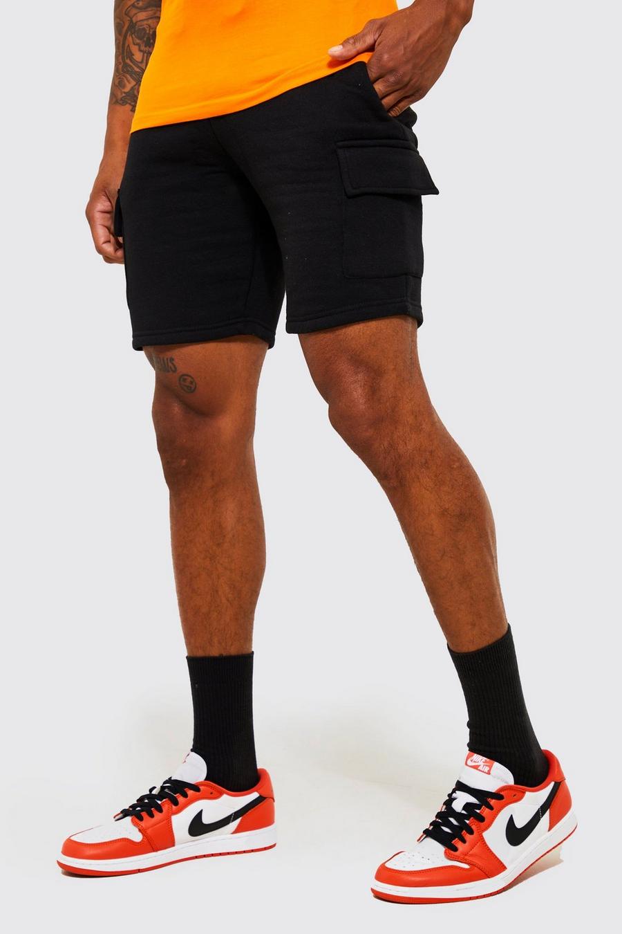 Mittellange Slim-Fit Jersey-Shorts, Black