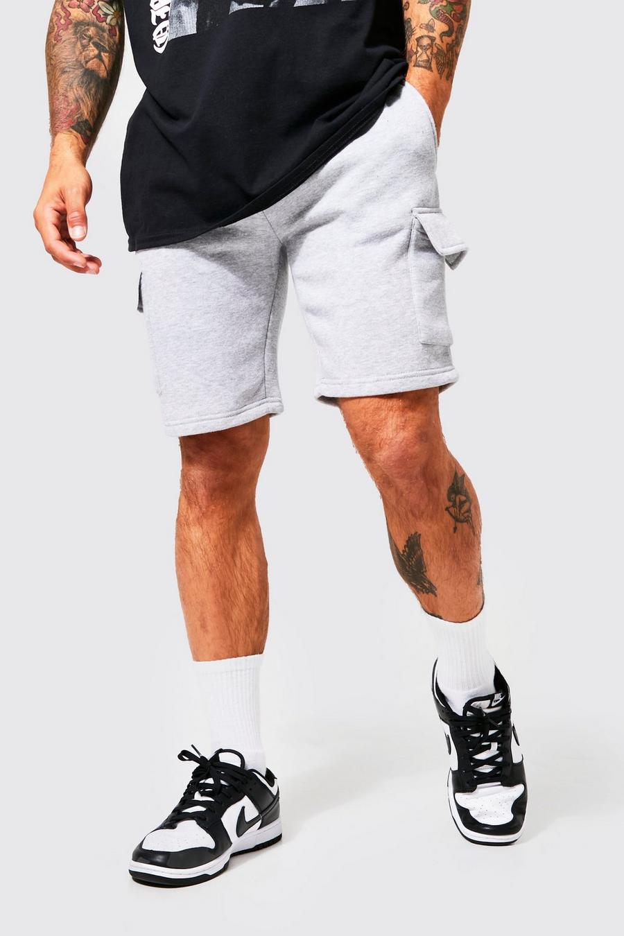 Grey marl Middellange Slim Fit Jersey Cargo Shorts image number 1